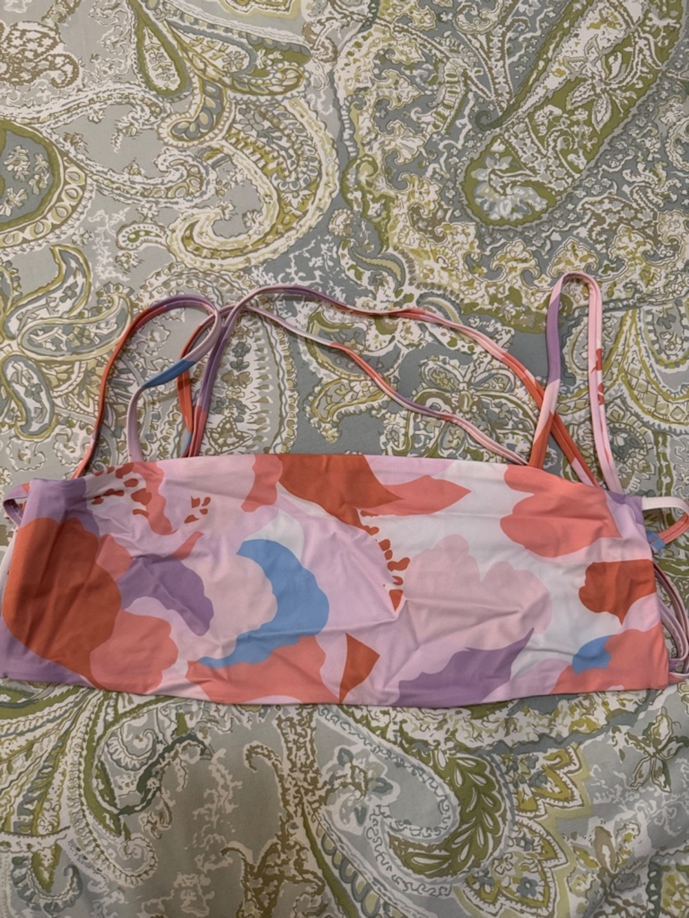 Jolyn Sina Clothing Pink Coral Purple Blue Abstract Bandeau Bikini Top